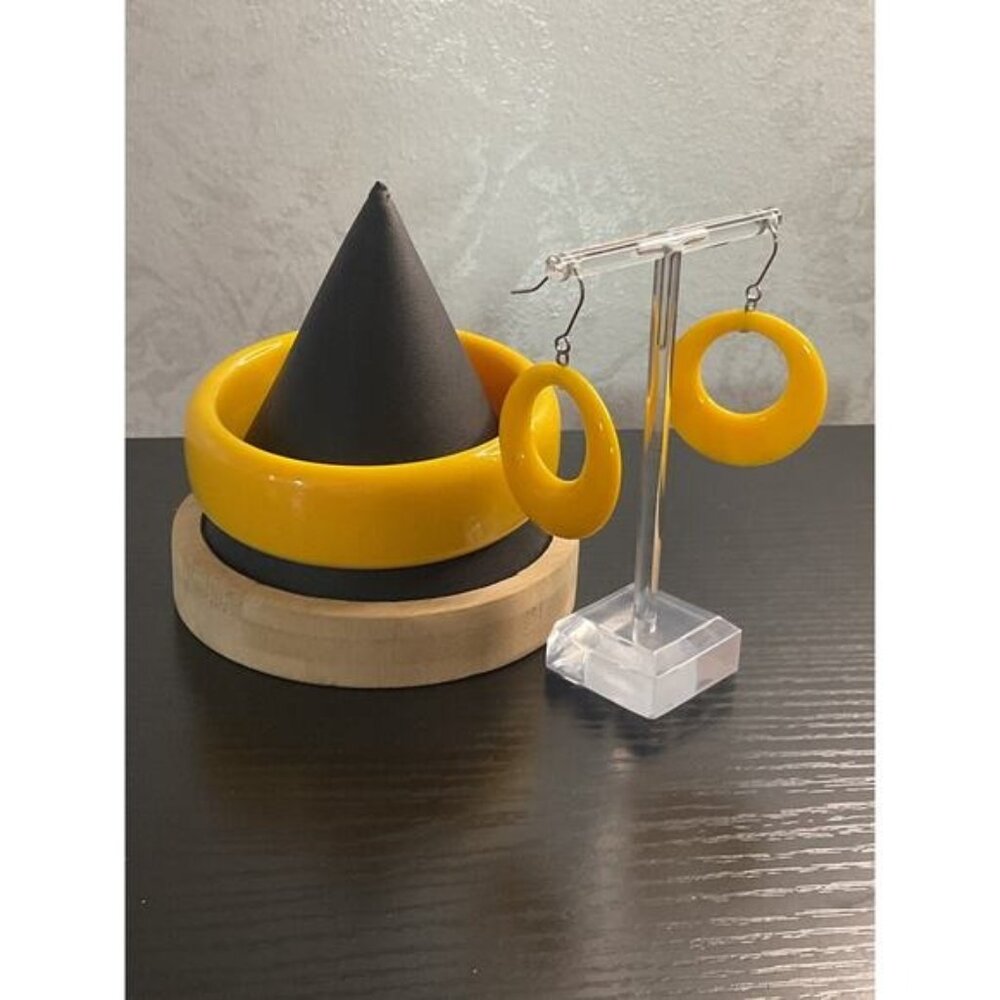 Yellow Resin Hoop Earrings & Bangle Set
